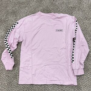 Vans Light Pink Long Sleeve Tee with Checkerboard Sleeve Stripes